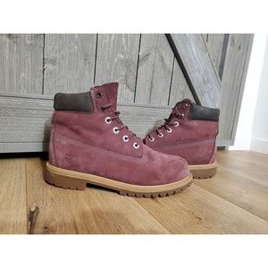 Timberland 6 Inch Premium Hiking Snow Winter Boots Berry Women's 7.5/ Boys 6